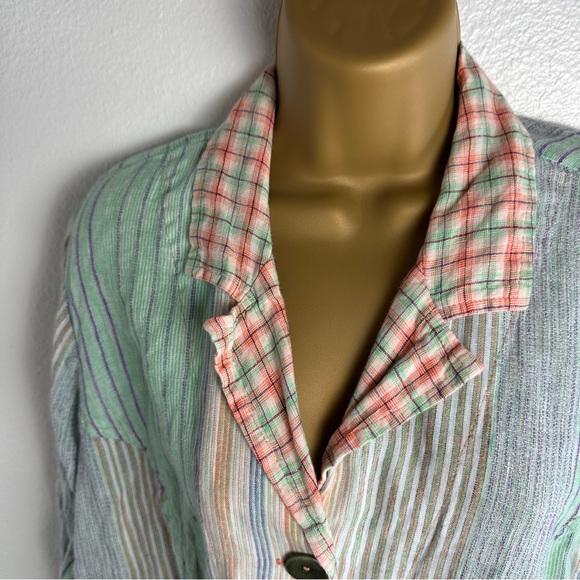 Flax Multicolored Striped 100% Linen Button Front Flap Front Pockets Blazer M? - Picture 11 of 16